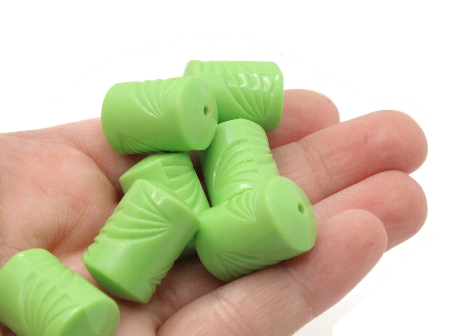 10 22mm Green Plastic Tube With Wave Design Vintage Plastic Beads