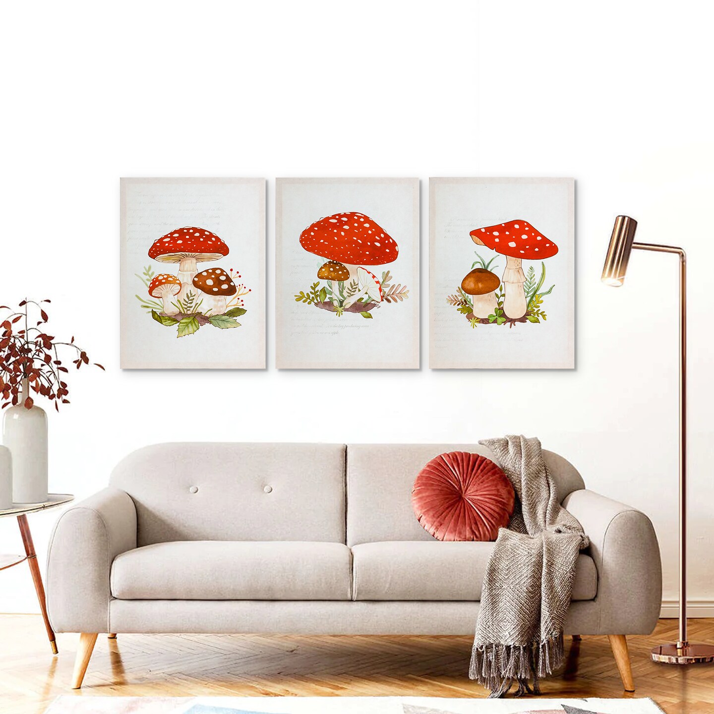 12&#x22;x15.9&#x22; Mushroom Wall Decor Canvas Wall Art 3 Piece Framed Wall Art
