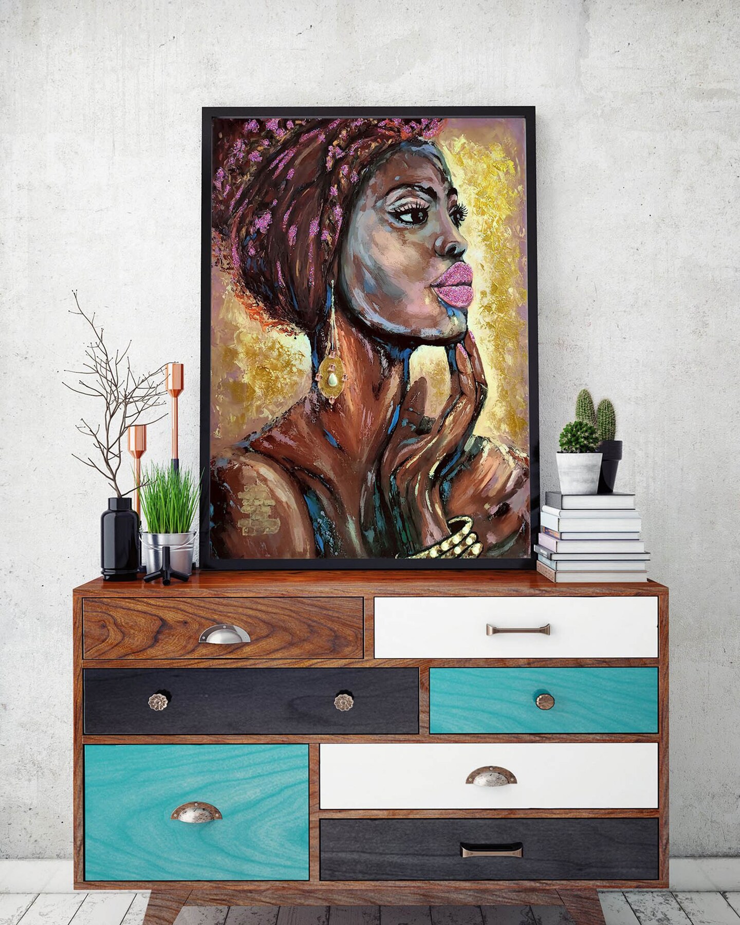 Screen Gems African Woman B Hand Painted Framed Decorative Painting
