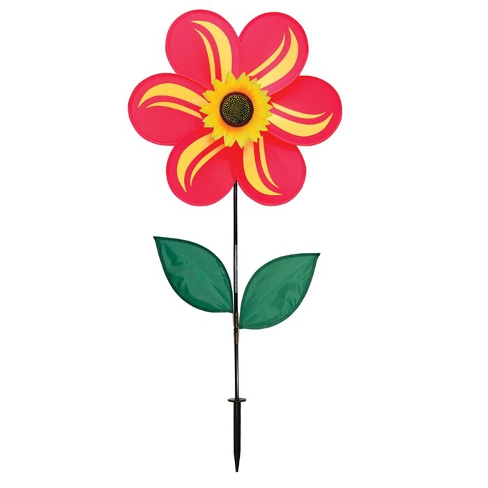 In the Breeze 19 Inch Red Sunflower Wind Spinner with Leaves - Includes Ground Stake - Colorful Flower for your Yard and Garden