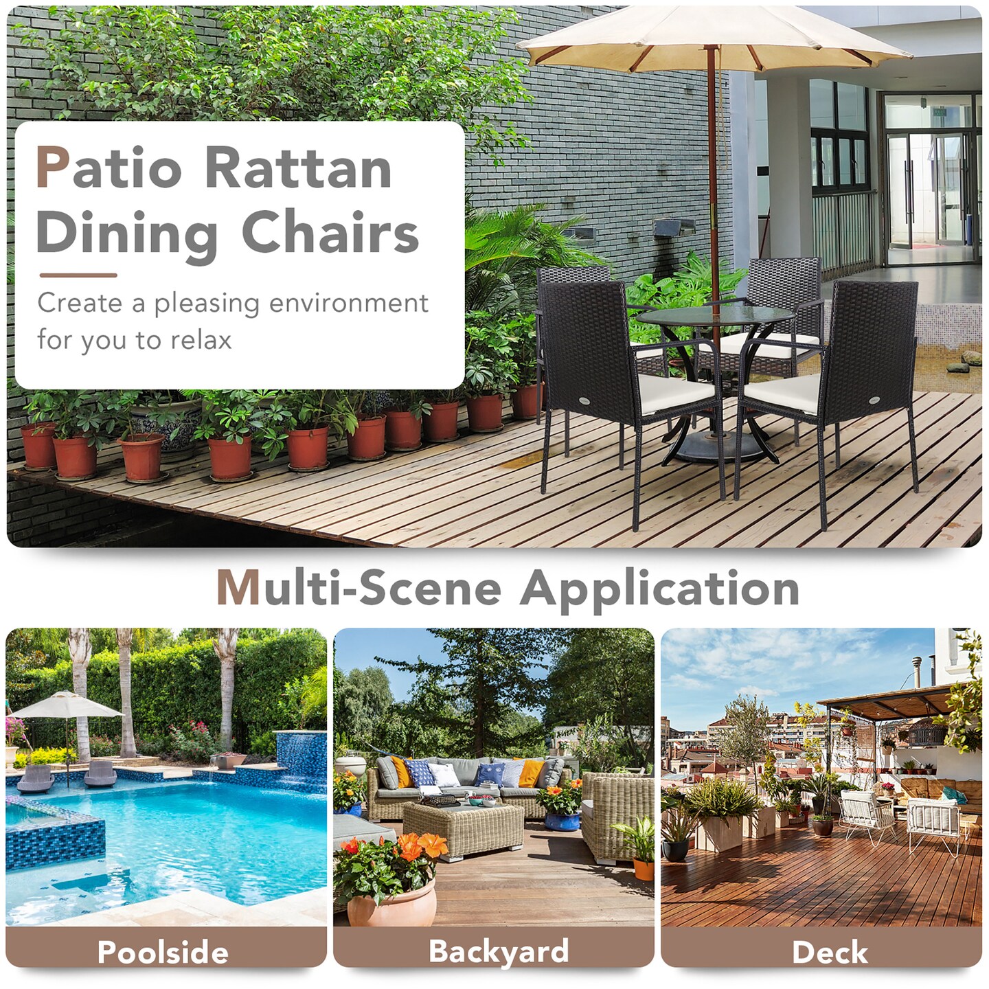 Costway 4PCS Patio Wicker Rattan Dining Chairs Cushioned Seats Armrest Garden