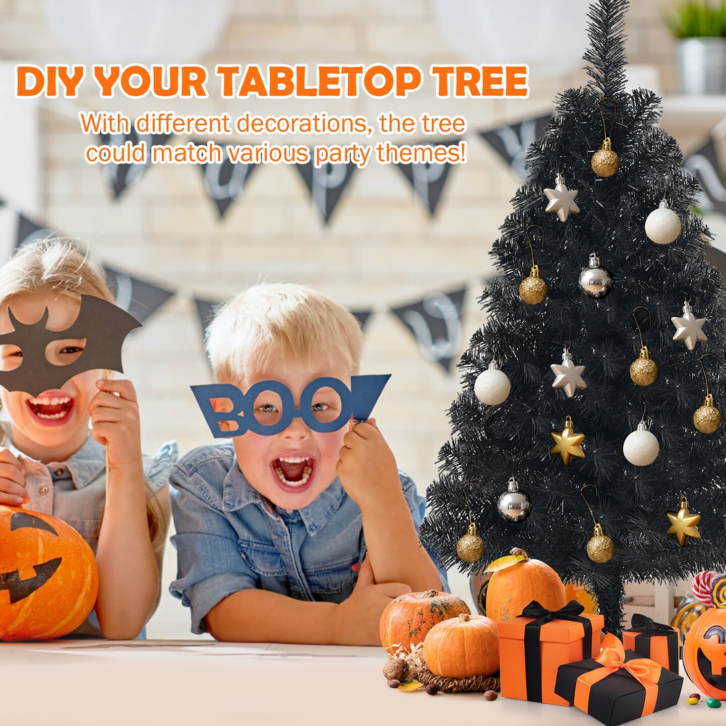 Costway 3ft Unlit Artificial Christmas Halloween Mini Tree Black w/Plastic Stand