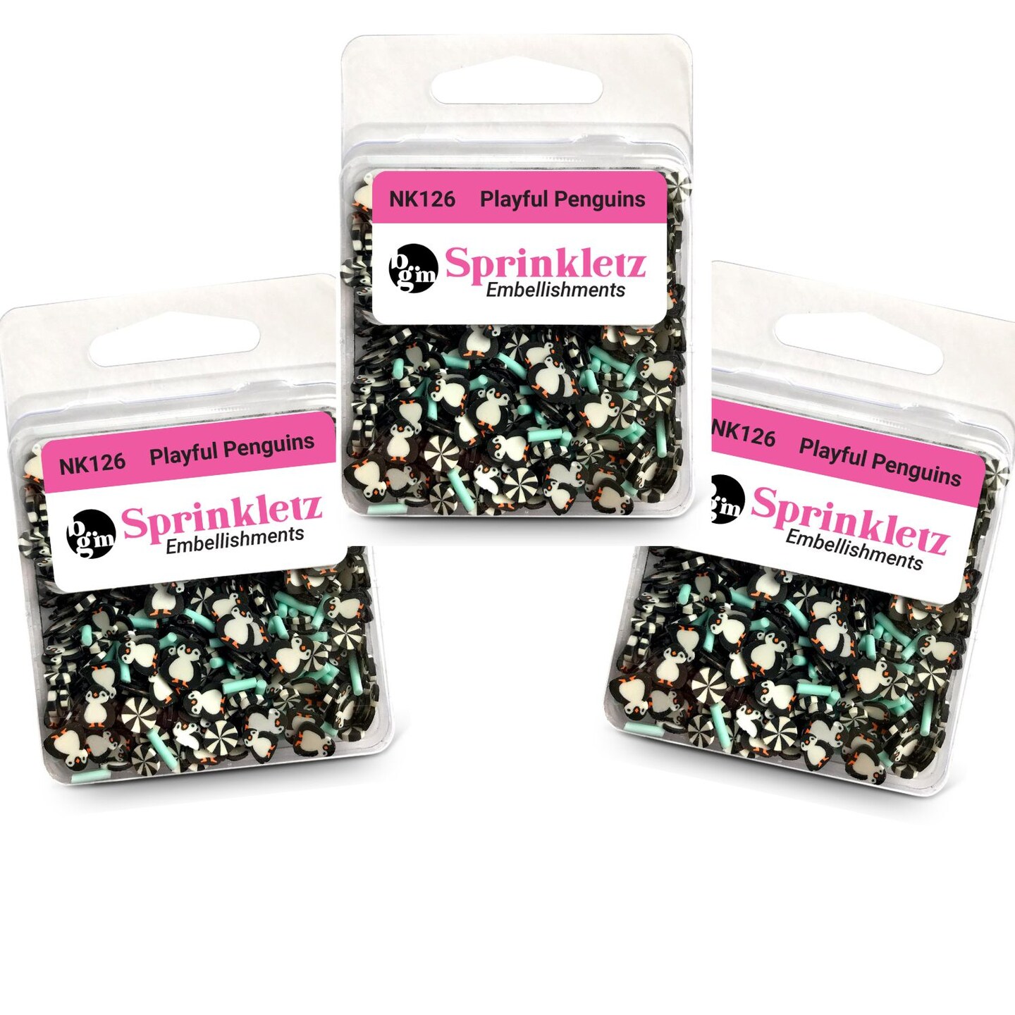 Buttons Galore Sprinkletz Embellishments for Crafts, Tiny Polymer Clay Shapes & Unique Designs - Playful Penguins - 3 Pack