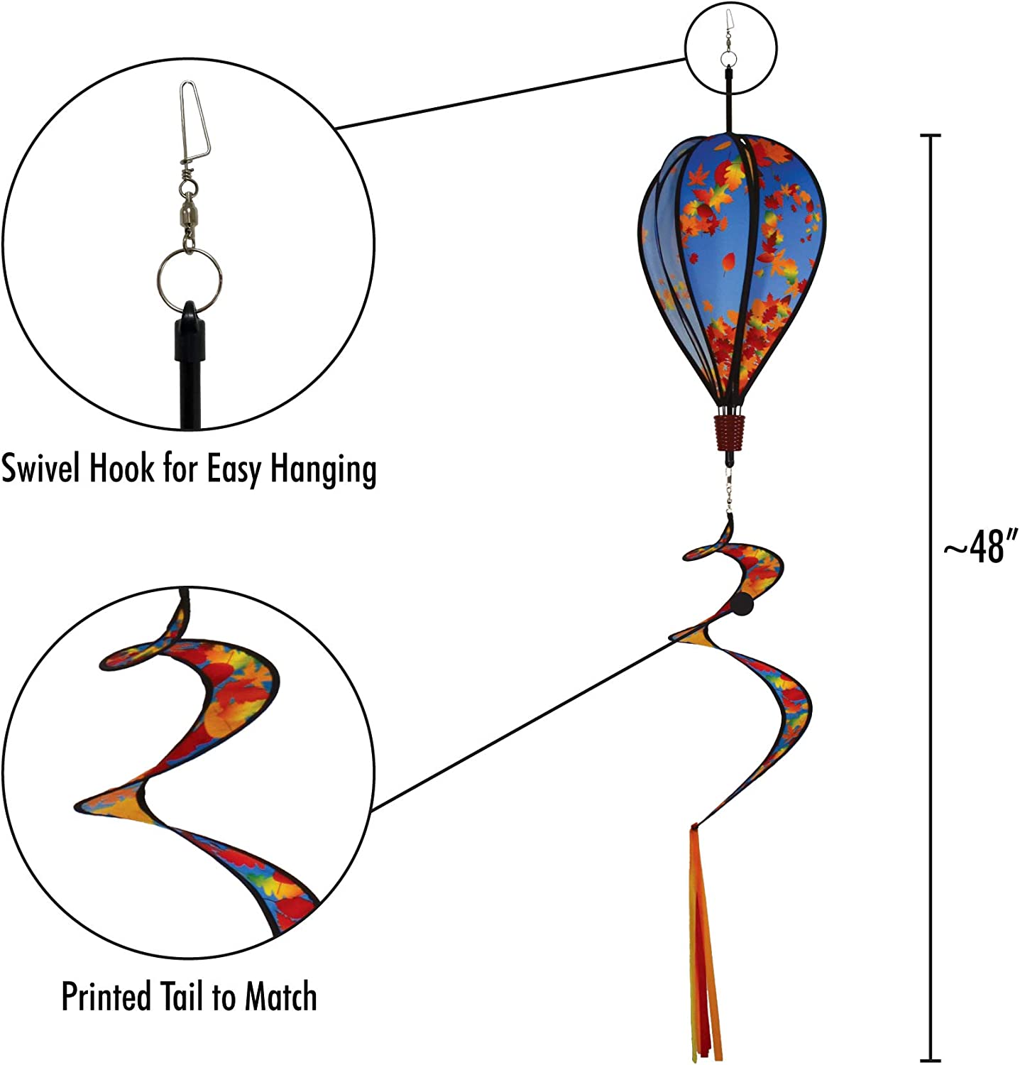 In the Breeze 0986 - Fall Leaves Hot Air Balloon - 6 Panel Spinning Balloon - Outdoor Fall Hanging Decoration