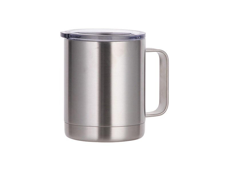 Engraving Coffee Cup, 10 oz with Lid and Handle (Stainless Steel)
