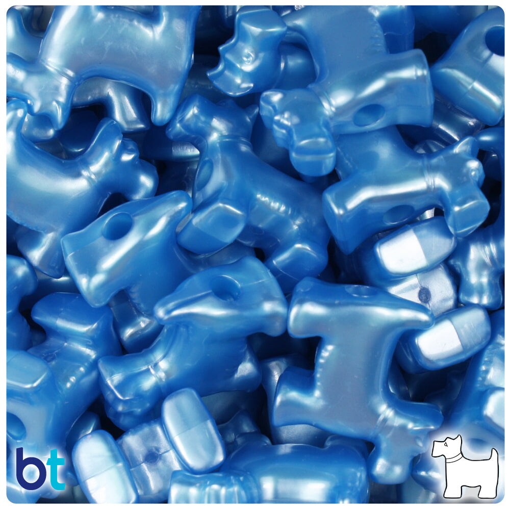 BeadTin Dark Blue Pearl 24mm Scotty Dog Plastic Pony Beads (24pcs)