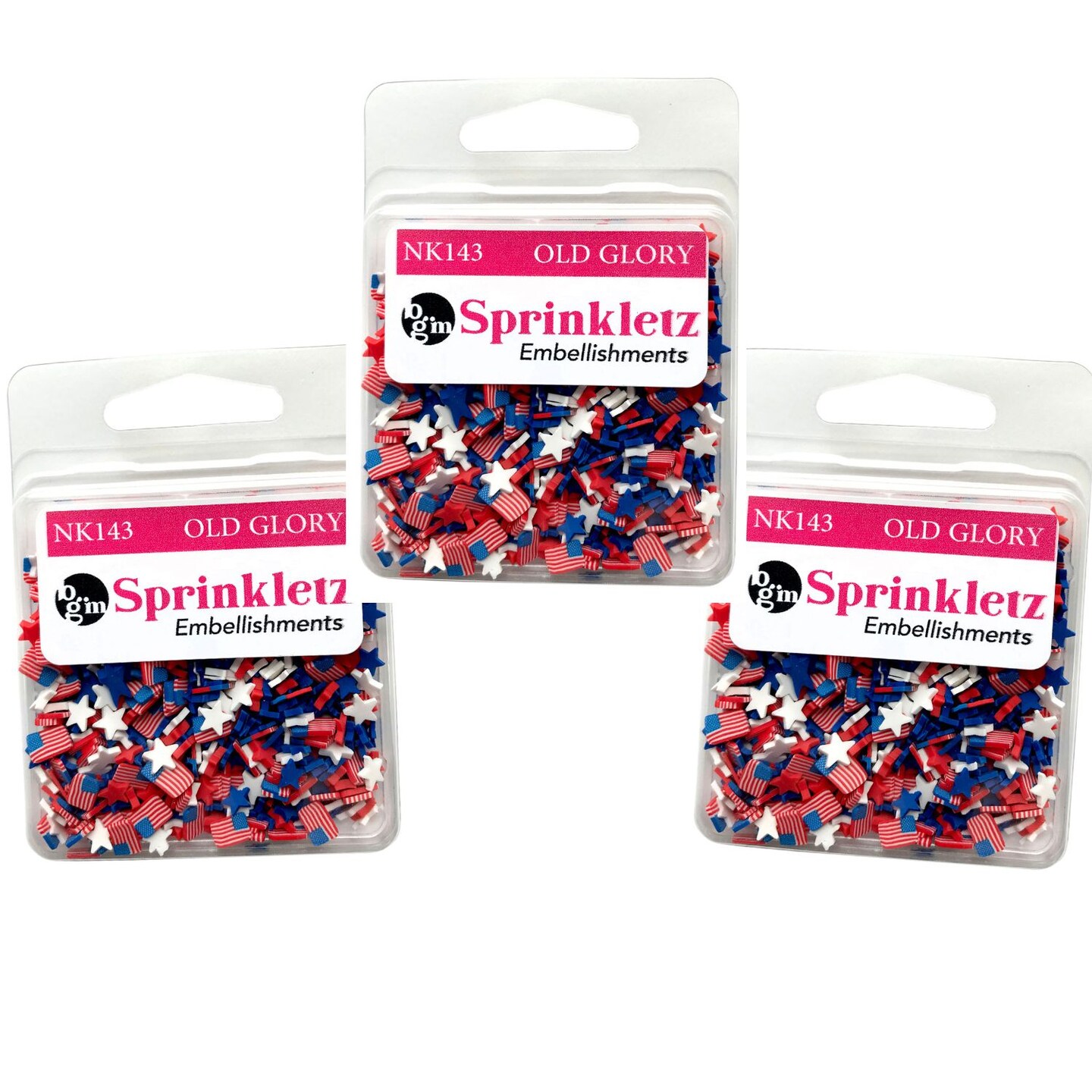 Buttons Galore Sprinkletz Embellishments for Crafts, Tiny Polymer Clay Shapes & Unique Designs - Old Glory - 3 Pack