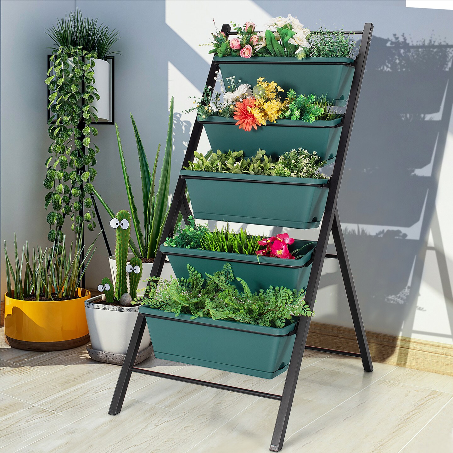 Costway 5-tier Vertical Garden Planter Box Elevated Raised Bed w/5 Container