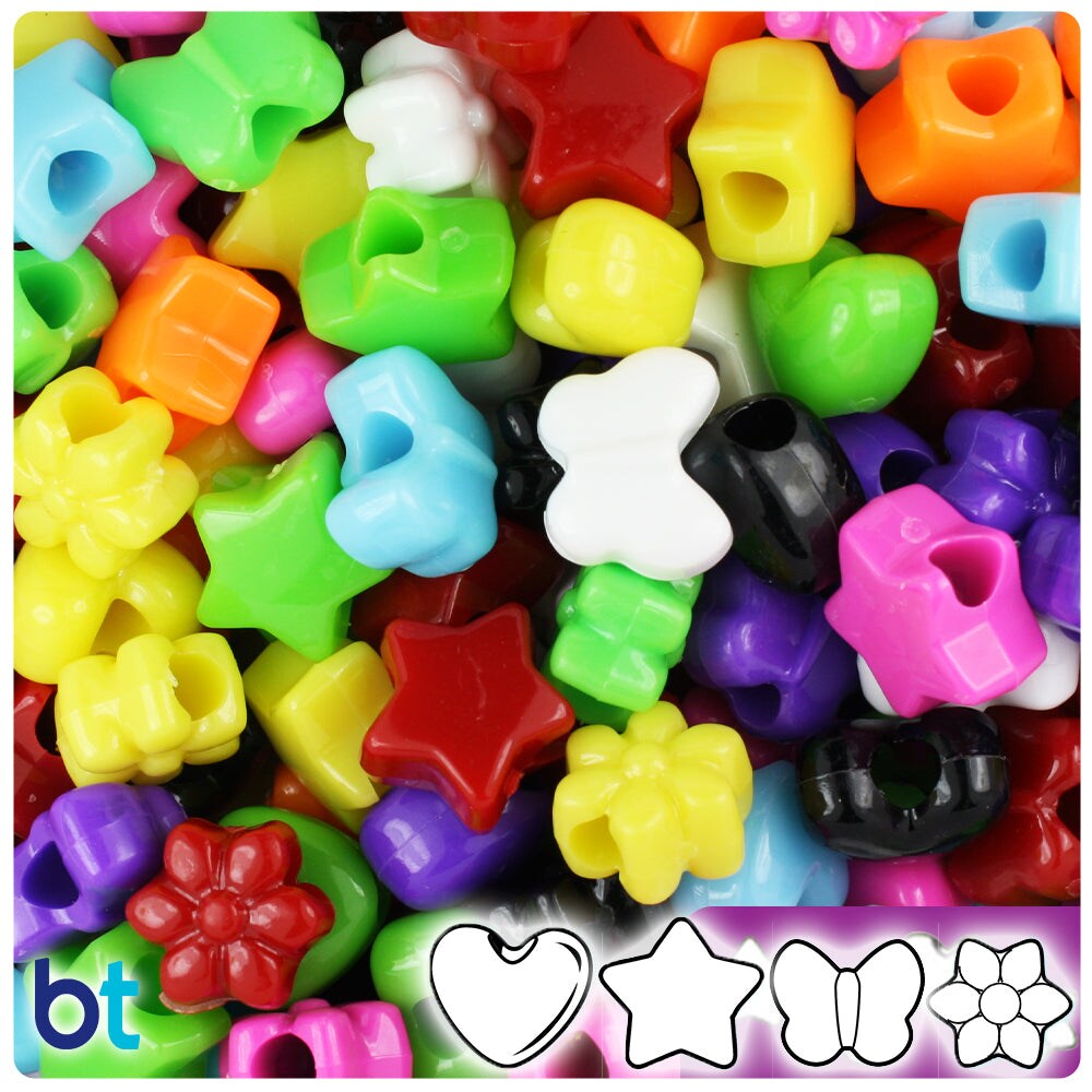BeadTin Opaque Mix 13mm Small Shape Mix Plastic Pony Beads (4oz)