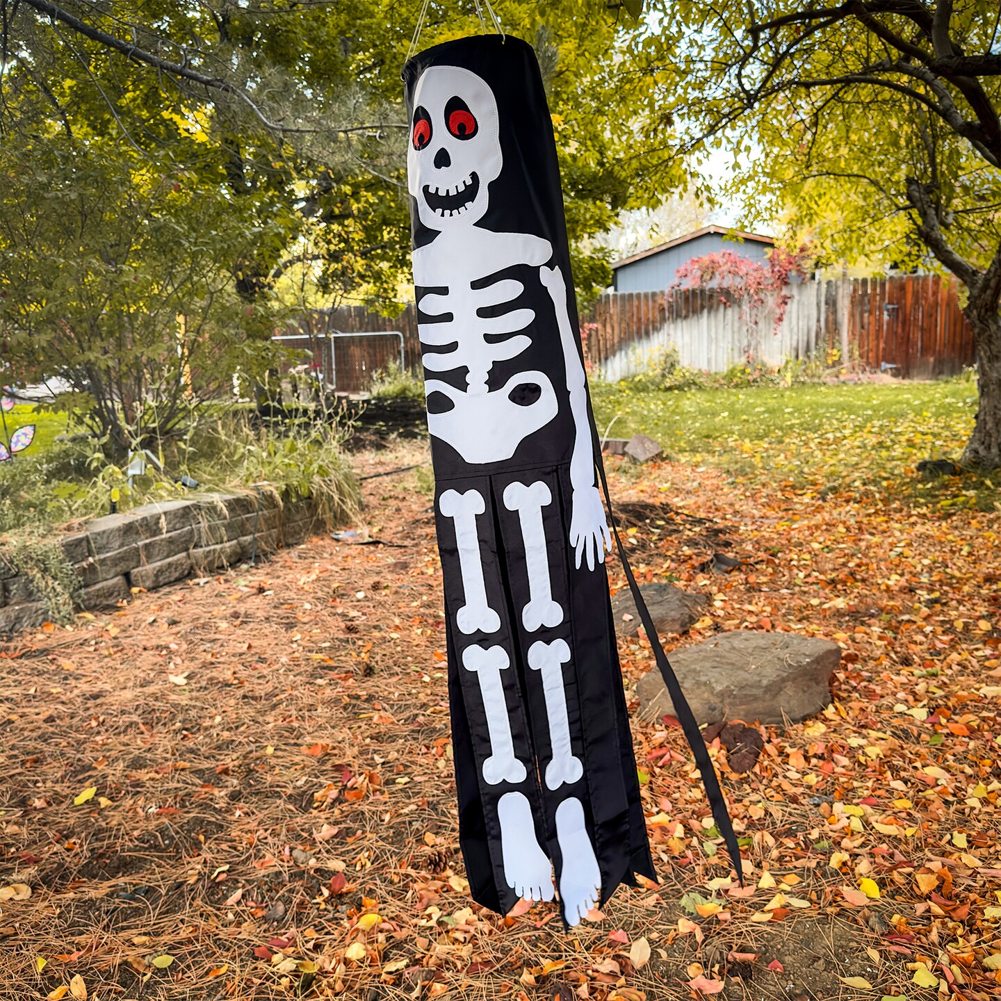 In the Breeze Lil' Bones Skeleton 40 Inch Windsock - Hanging Halloween Decoration - Outdoor Holiday Decor