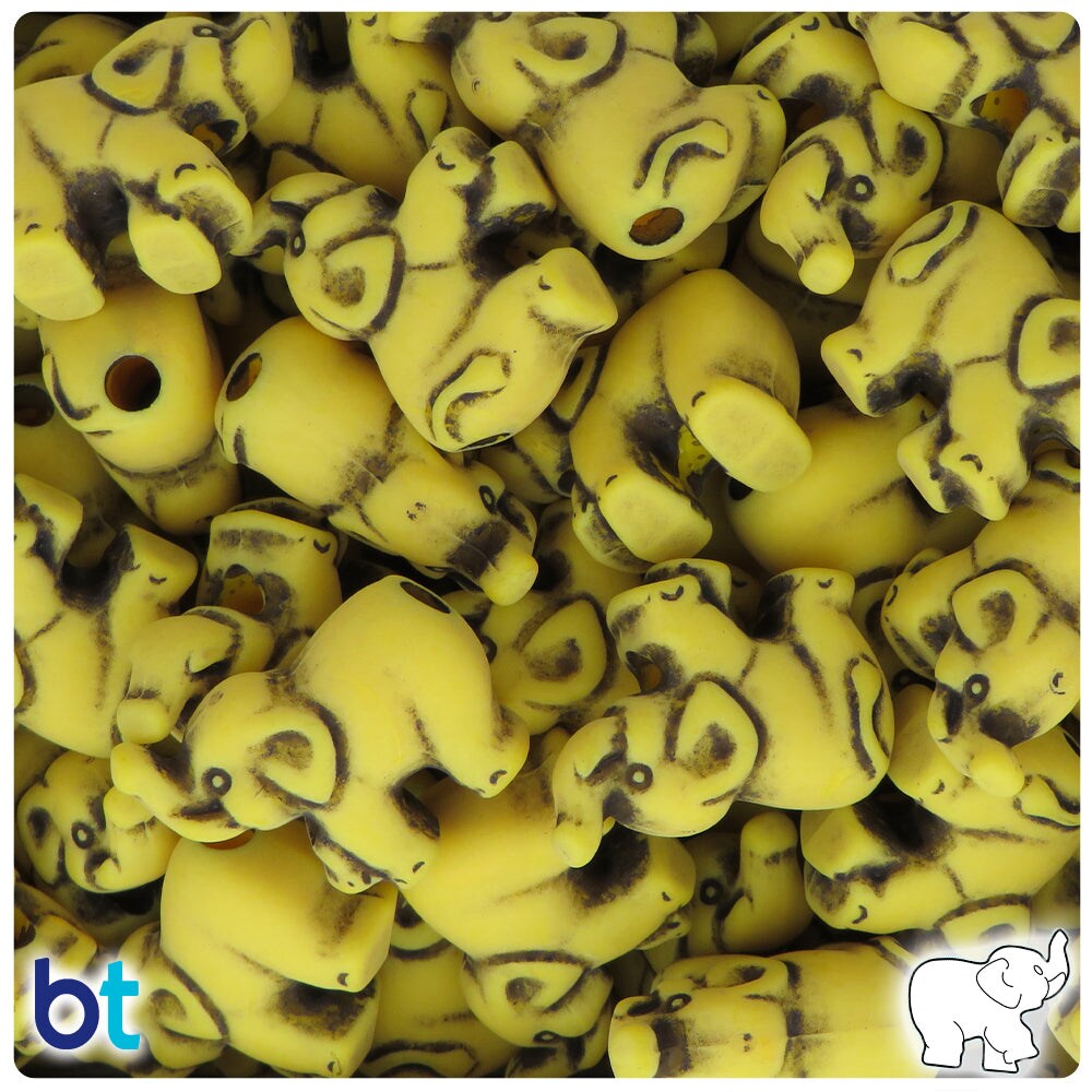 BeadTin Bright Yellow Antique 25mm Elephant Plastic Pony Beads (24pcs)