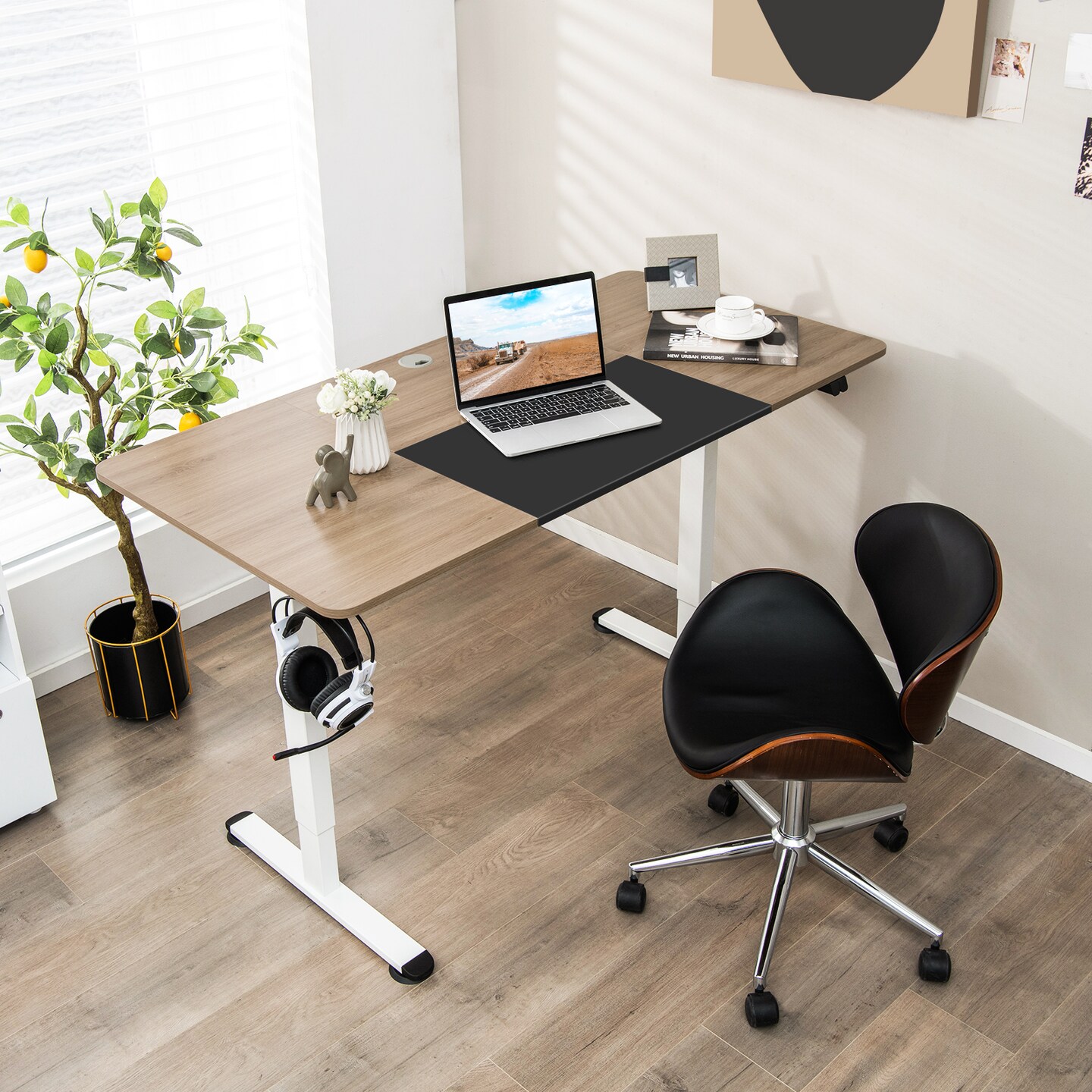 Costway Electric Height Adjustable Standing Desk, Sit to Stand Computer Workstation Home Office Desk