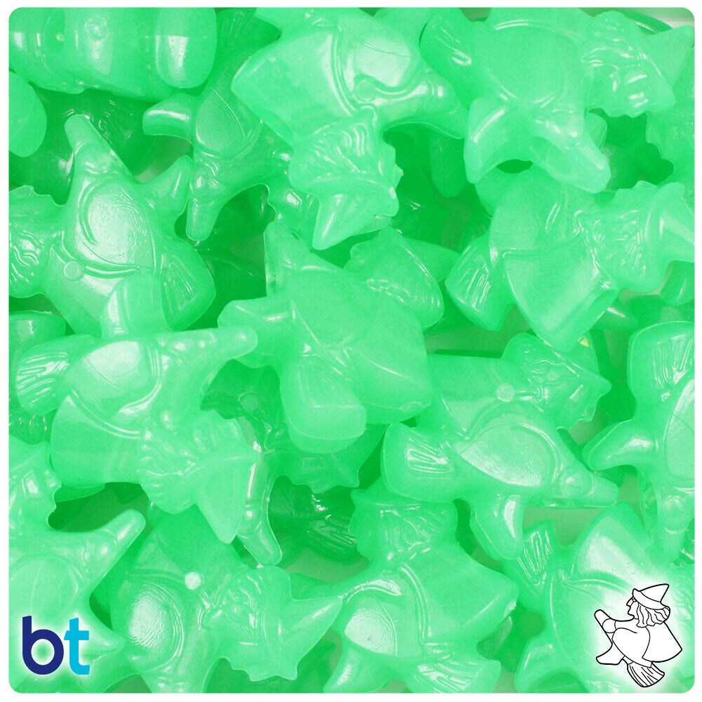 BeadTin Green Glow 24mm Witch Plastic Pony Beads (24pcs)
