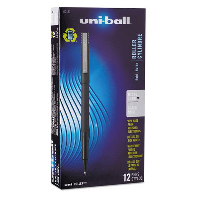 Uni-Ball UBC 0.5 mm Micro Black Ink, Black Matte Barrel Stick Roller Ball Pen - 1 Dozen
