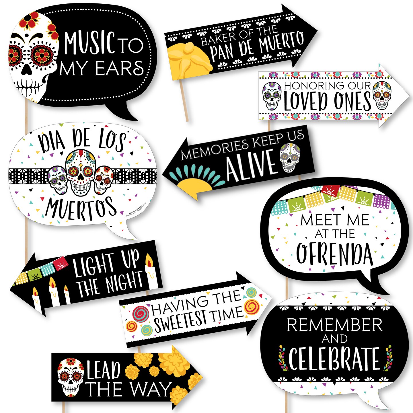 Big Dot of Happiness Funny Day of the Dead - Sugar Skull Party Photo Booth Props Kit - 10 Piece