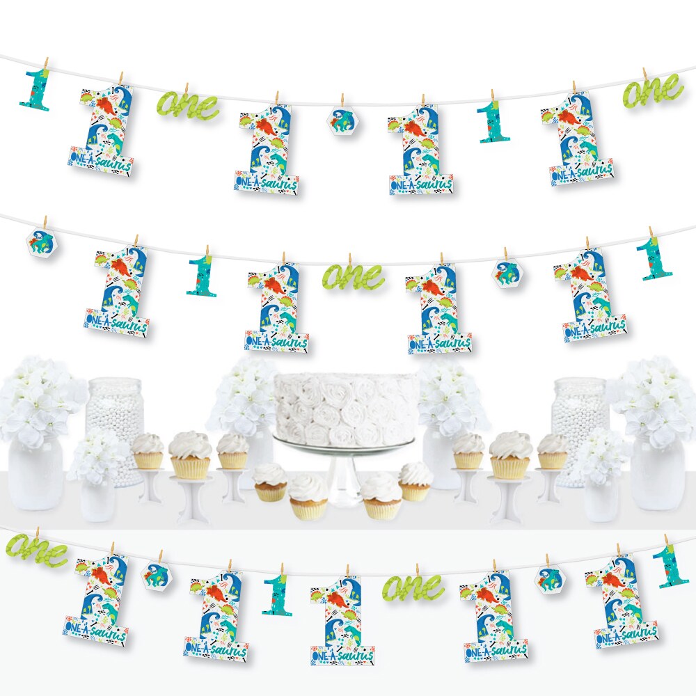 Big Dot of Happiness 1st Birthday Roar Dinosaur - ONEasaurus Dino First Birthday Party DIY Decorations - Clothespin Garland Banner - 44 Pieces