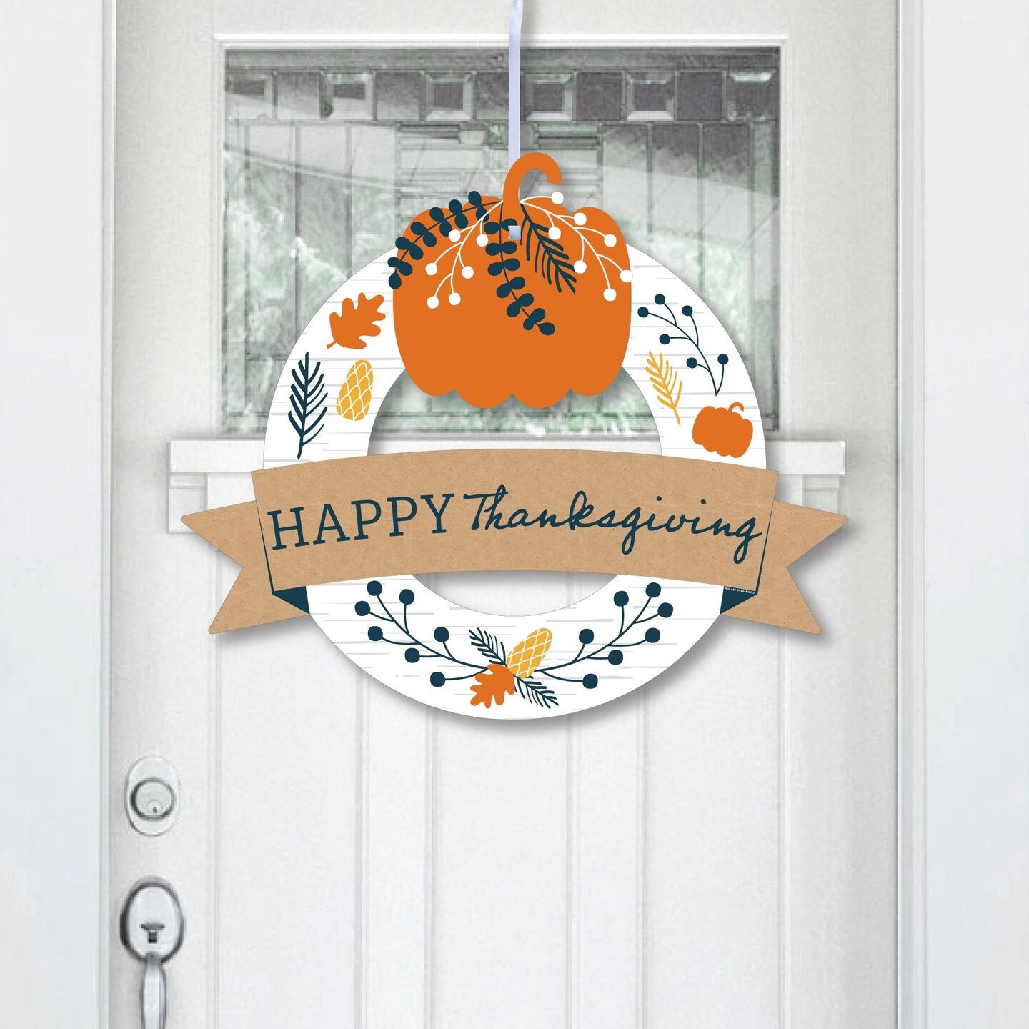 Big Dot of Happiness Happy Thanksgiving - Outdoor Fall Harvest Party Decor - Front Door Wreath