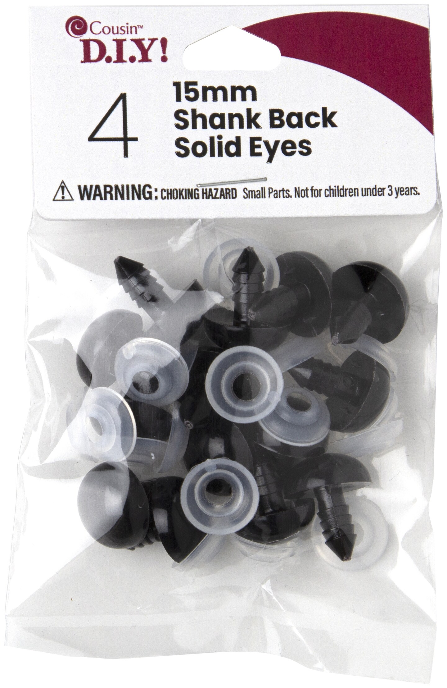 CousinDIY Shank Back Solid Eyes 15mm 4/Pkg-Black