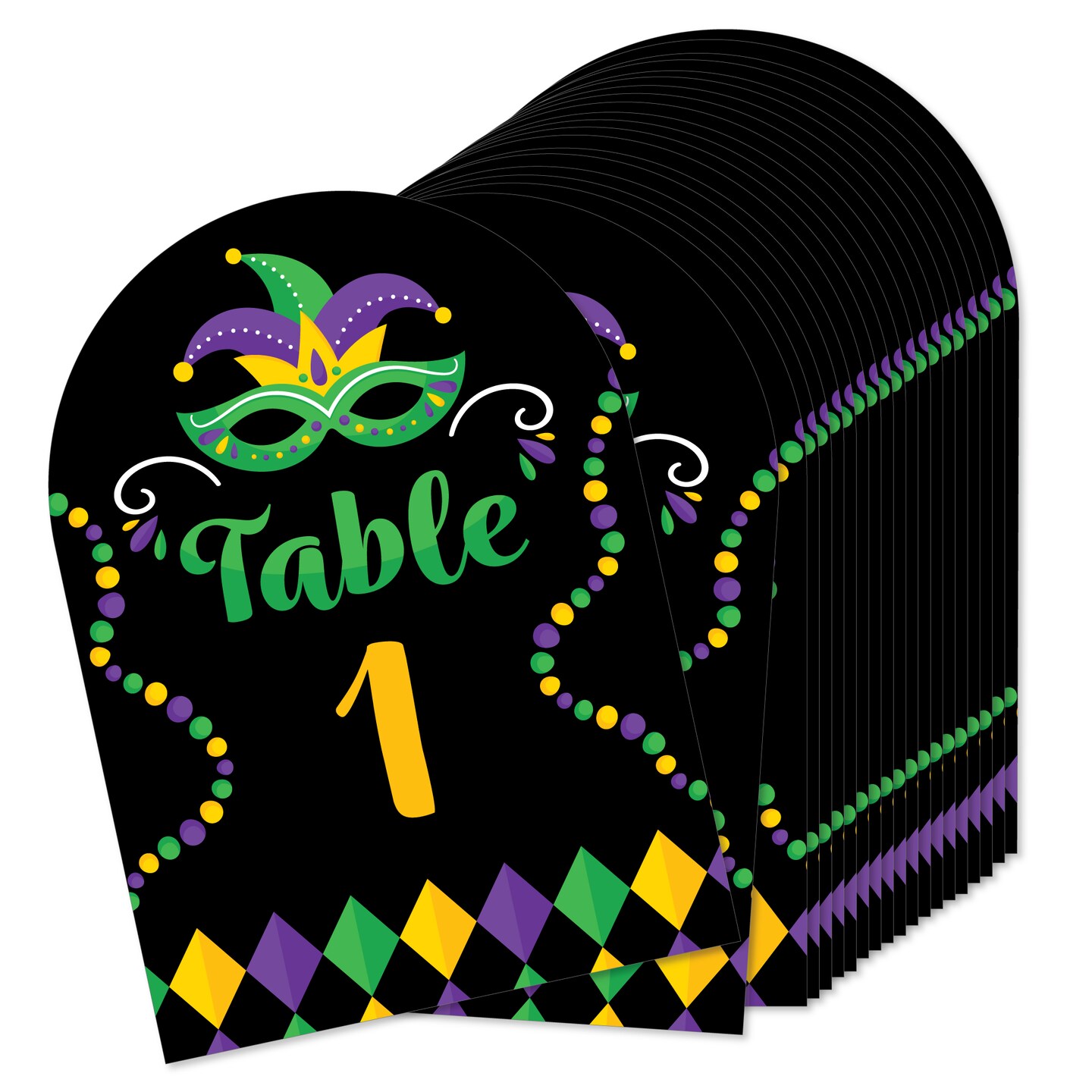 Big Dot of Happiness Colorful Mardi Gras Mask - Masquerade Party Double-Sided 5 x 7 inches Cards - Table Numbers - 1-20