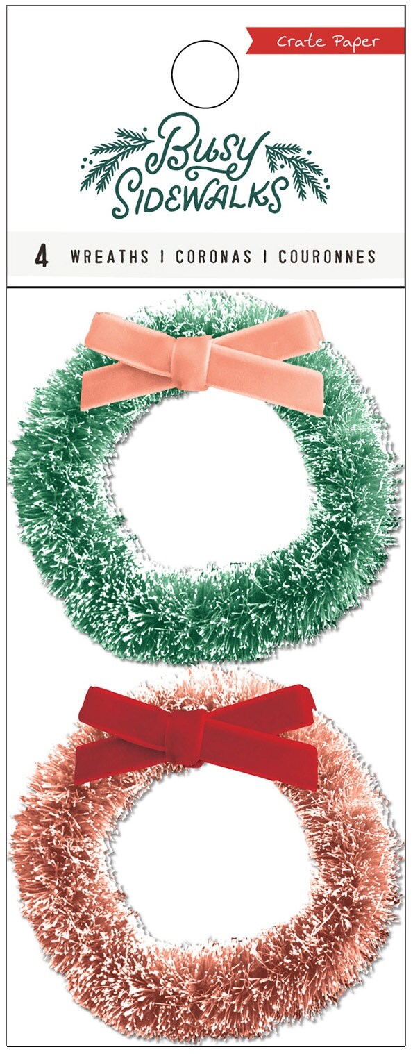 Busy Sidewalks Bottle Brush Wreaths 4/Pkg