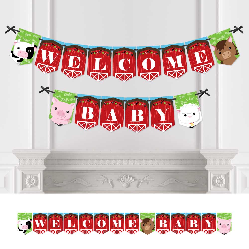 Big Dot of Happiness Farm Animals - Baby Shower Bunting Banner - Barnyard Party Decorations - Welcome Baby
