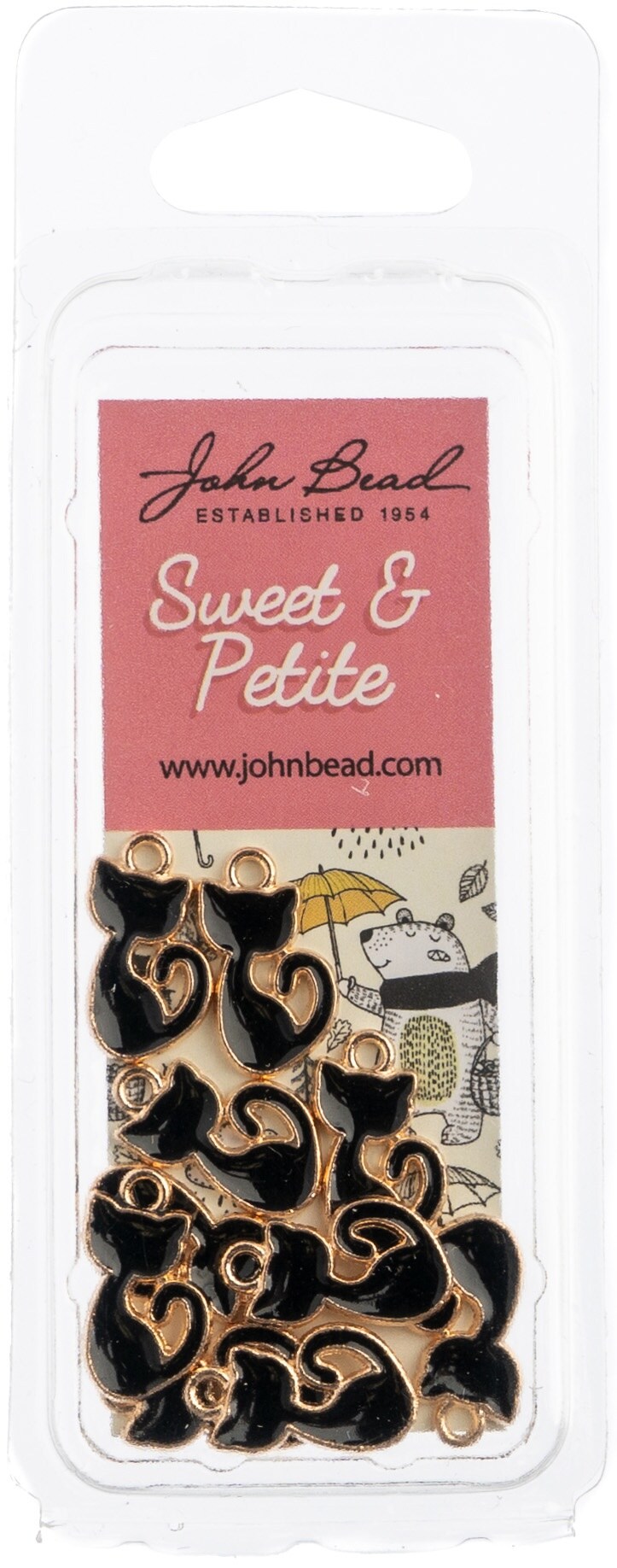 John Bead Sweet & Petite Charms-Retro Cat Black, 8x15mm 10/Pkg