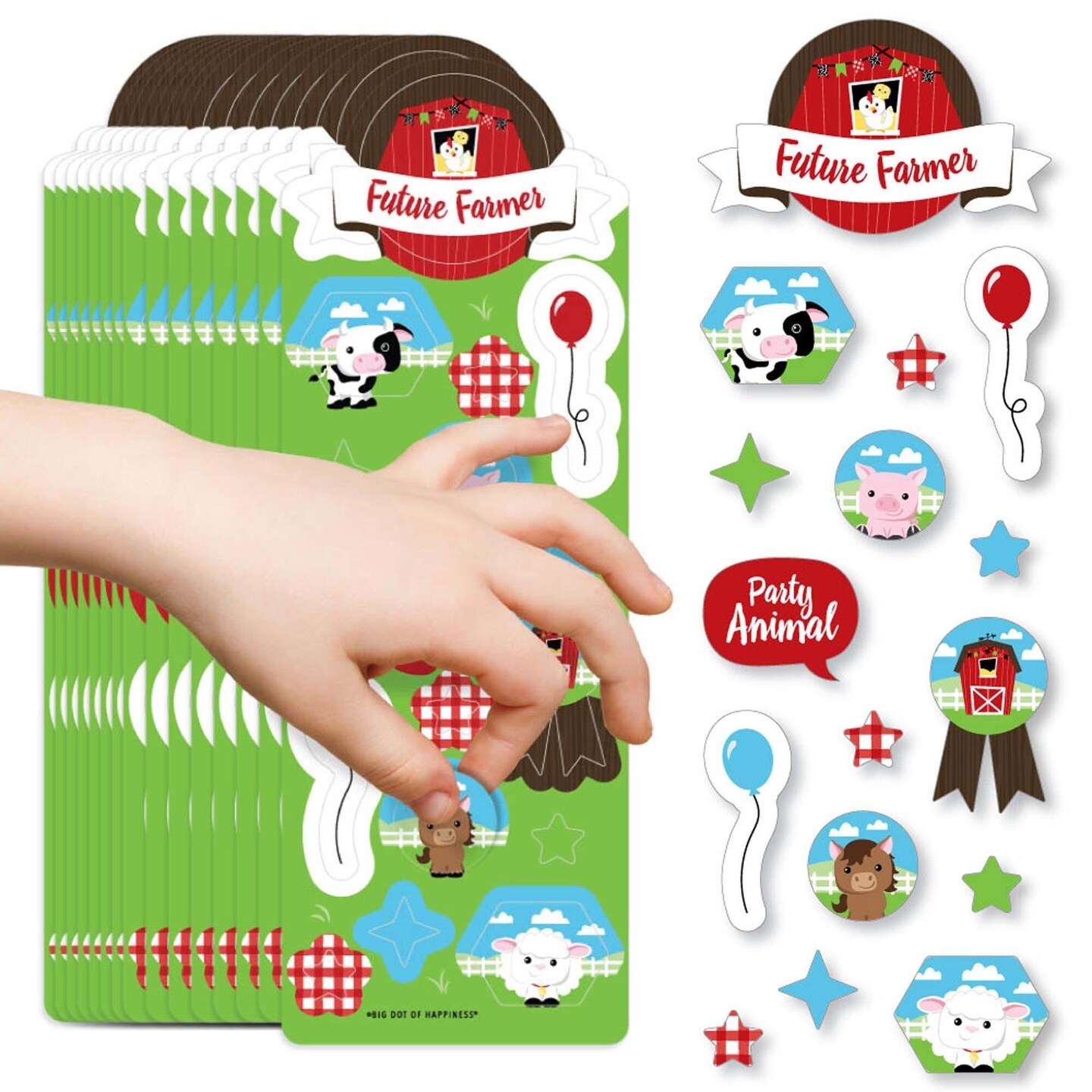 Big Dot of Happiness Farm Animals - Barnyard Birthday Party Favor Kids Stickers - 16 Sheets - 256 Stickers