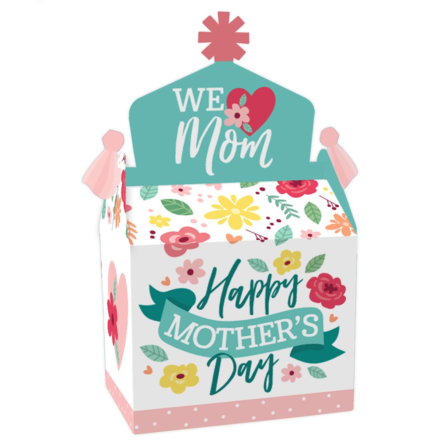 Big Dot of Happiness Colorful Floral Happy Mother&#x27;s Day - Treat Box Party Favors - We Love Mom Party Goodie Gable Boxes - Set of 12