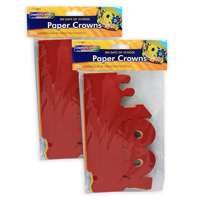 100 Days of School Paper Crowns, 4.5&#x22; x 24.75&#x22;, 25 Per Pack, 2 Packs