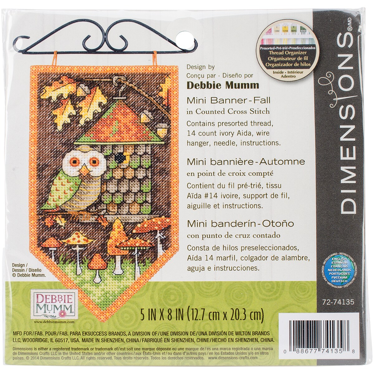 Dimensions Debbie Mumm Counted Cross Stitch Kit 5&#x22;X8&#x22;-Fall Banner (14 Count)