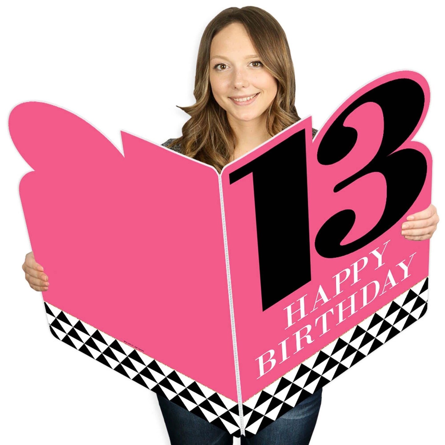 Big Dot of Happiness Chic 13th Birthday - Pink, Black and Gold - Happy Birthday Giant Greeting Card - Big Shaped Jumborific Card