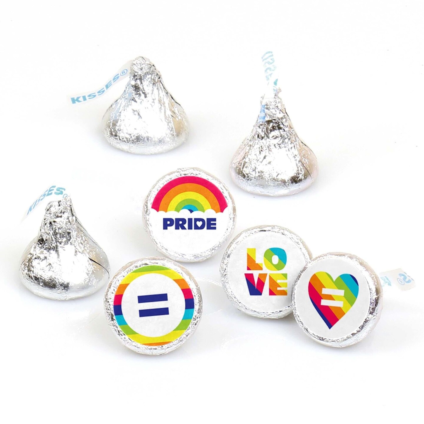 Big Dot of Happiness Love is Love - Pride - Rainbow Party Round Candy Sticker Favors - Labels Fits Chocolate Candy (1 sheet of 108)