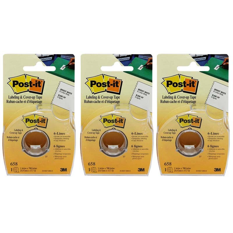 Labeling &#x26; Cover-up Tape, 1&#x22; x 700&#x22; Per Roll, 3 Rolls