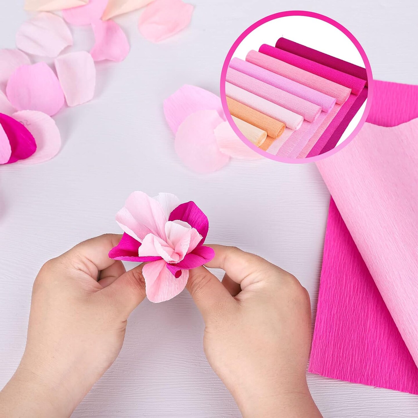 8 Rolls Crepe Paper Streamers Pink Crepe Paper Rolls Crepe Paper Flower DIY Kits for Wedding Birthday Valentine&#x27;s Day Decorations Bachelorette Bridal Baby Shower Backdrop Photo Booth,8 Colors