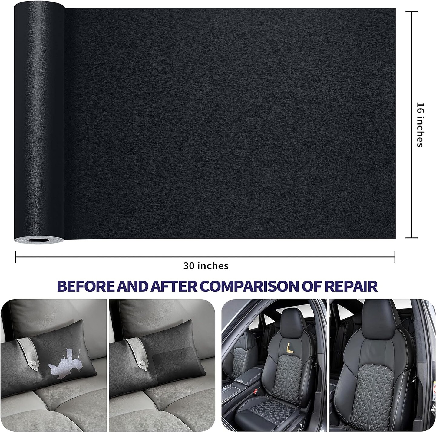 Self Adhesive Leather Repair Patch,30 in x 16 in Large Leather Patches for Furniture,Leather Repair kit for Couch,Car Seat,Motorcycle seat,Loveseat
