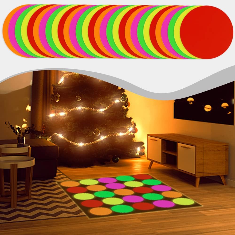 100 Sheets Glow Party Neon Papers, 7.9 Inch Circle Neon Cardstock for Black Light Glow Party Decorations and Supplies, 5 Colors