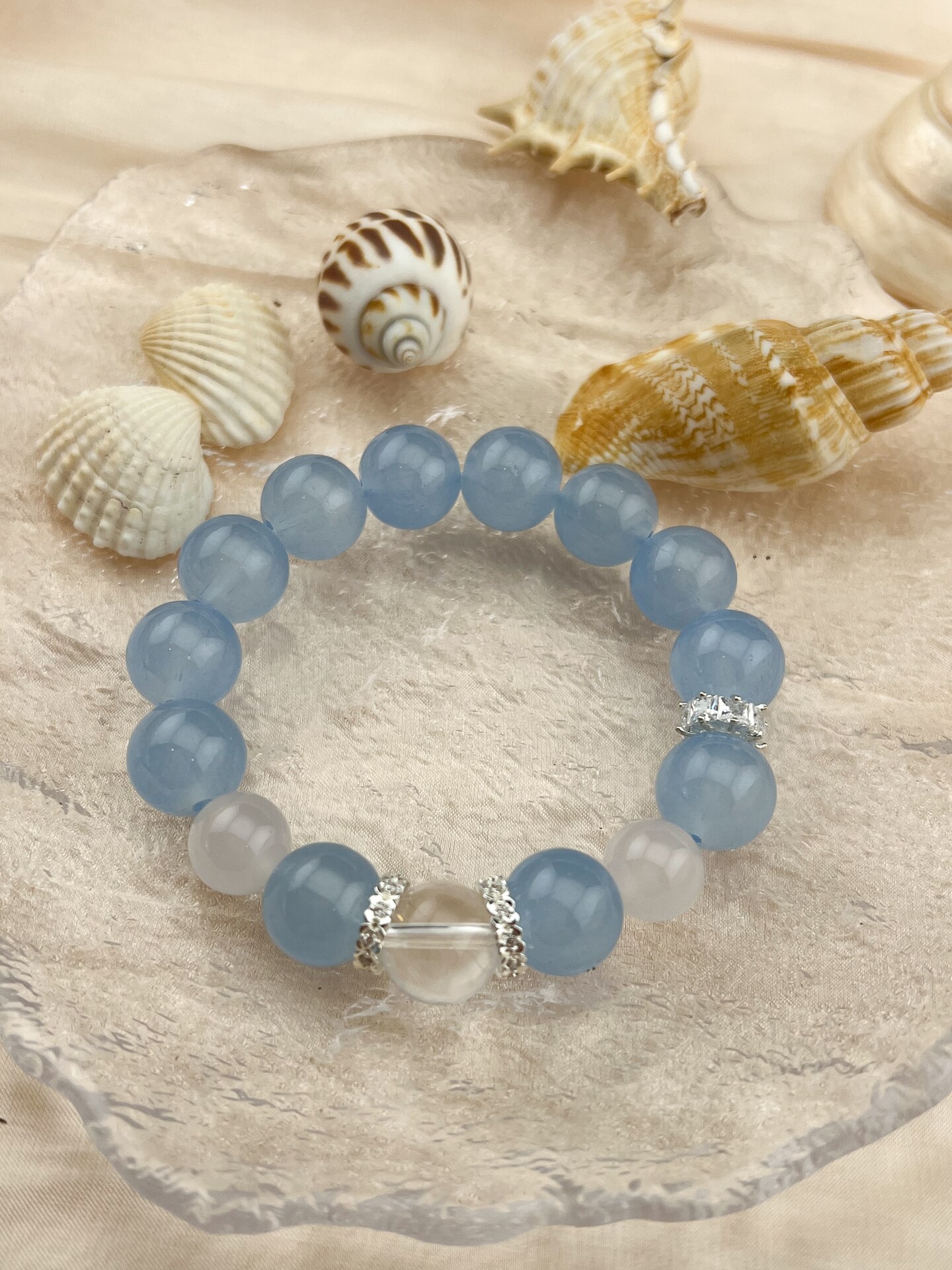 Blue Natural Crystals Glass Beads, Handmade Design Elastic Bracelet  MakerPlace by Michaels