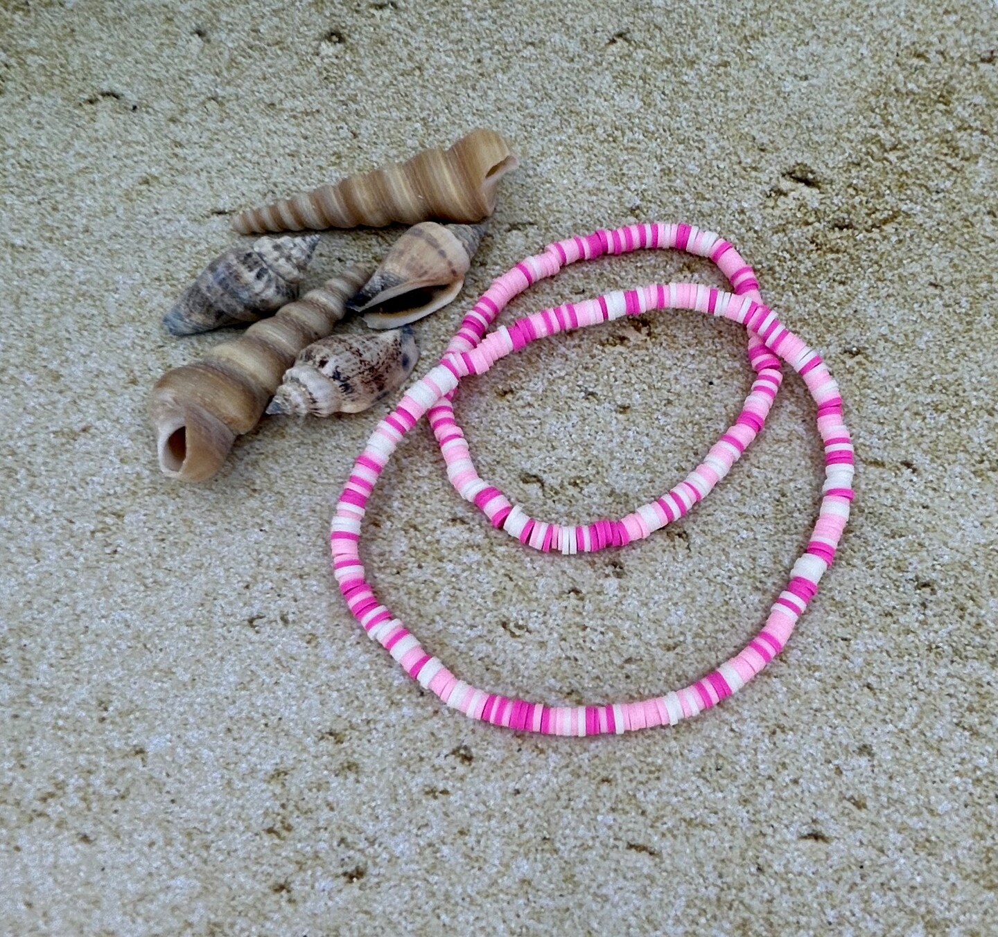 Fuchsia, Pink, and White Heishi Clay BRACELET by RML Jewelry