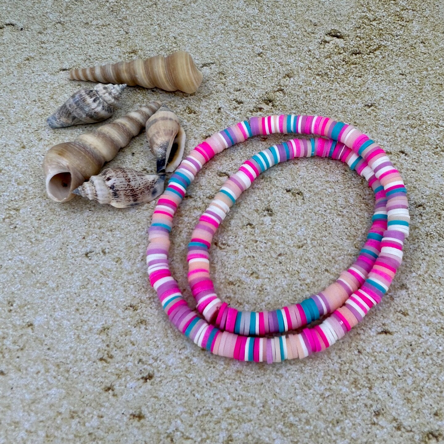 Fuchsia, Pink, Cream, Purple, and Turquoise Heishi Clay BRACELET