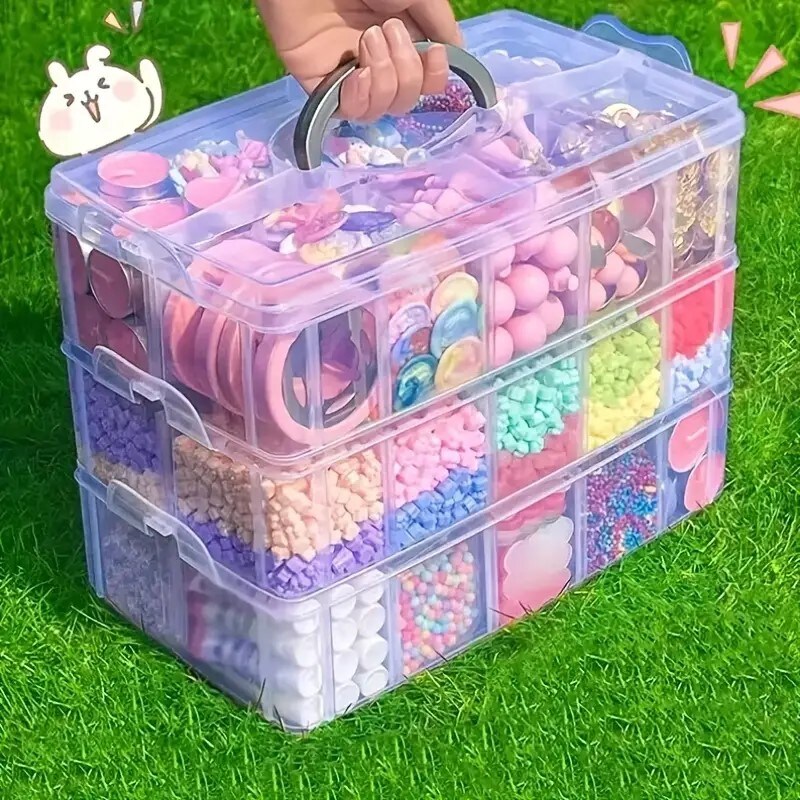 3-Tier 18-grid Plastic Transparent Storage Box With Handle