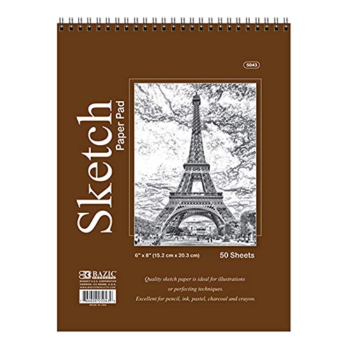 BAZIC Sketch Pad 50 Sheet 6 X 8, Top Bound Spiral Sketchbook