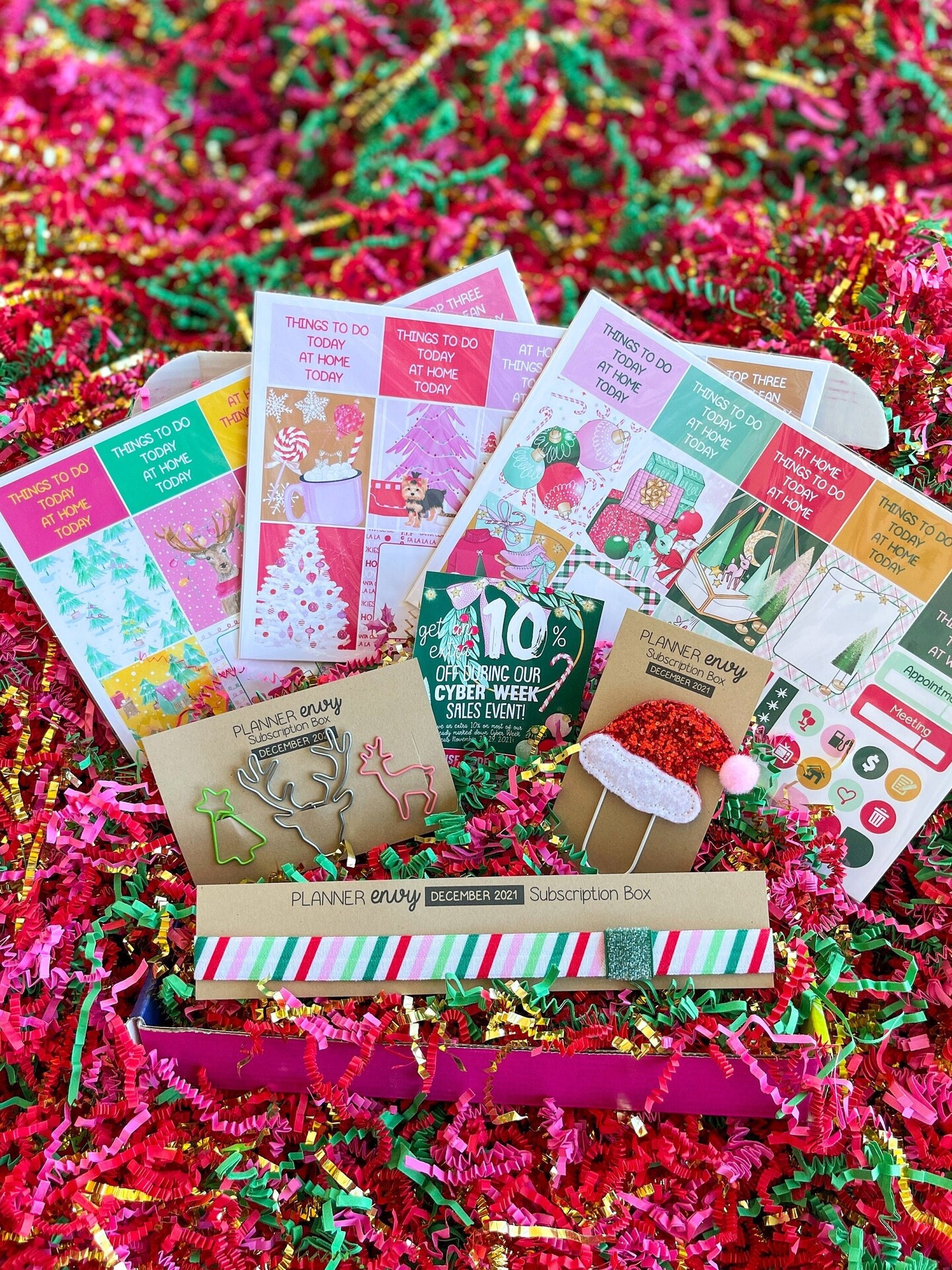 Vintage Christmas &#x26; Pink &#x26; Red Holidays Themed Box of Planner Stickers &#x26; Accessories (#SUB2021012)