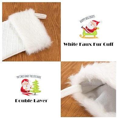 20.5 Inch White Christmas Stocking with Faux Fur Border Trim Handicraft Xmas Tree Decoration Ornaments