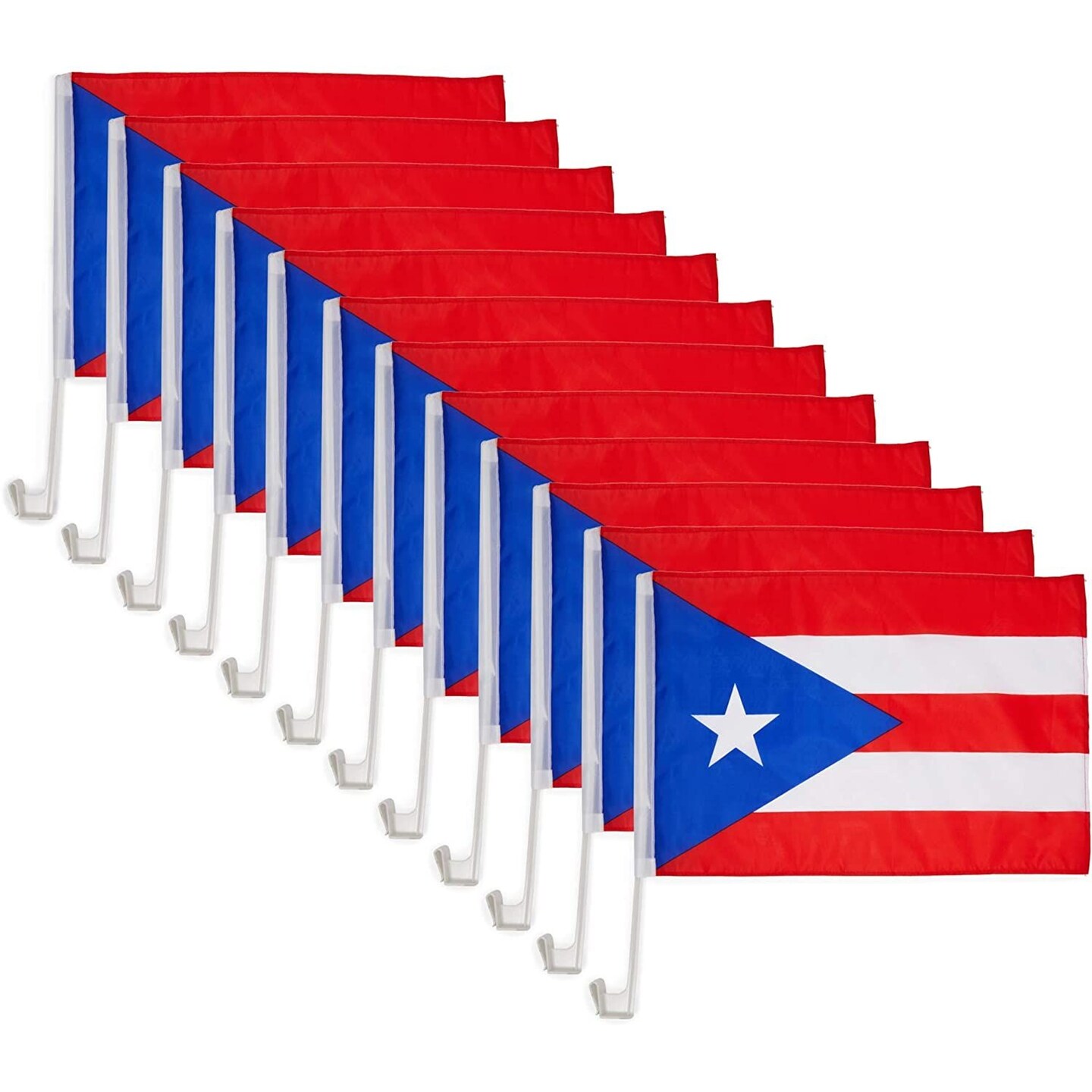 12 Pcs Puerto Rico Flags for Car Window Mount Clip, Vehicle Patriotic Decoration, 17 x 12 in