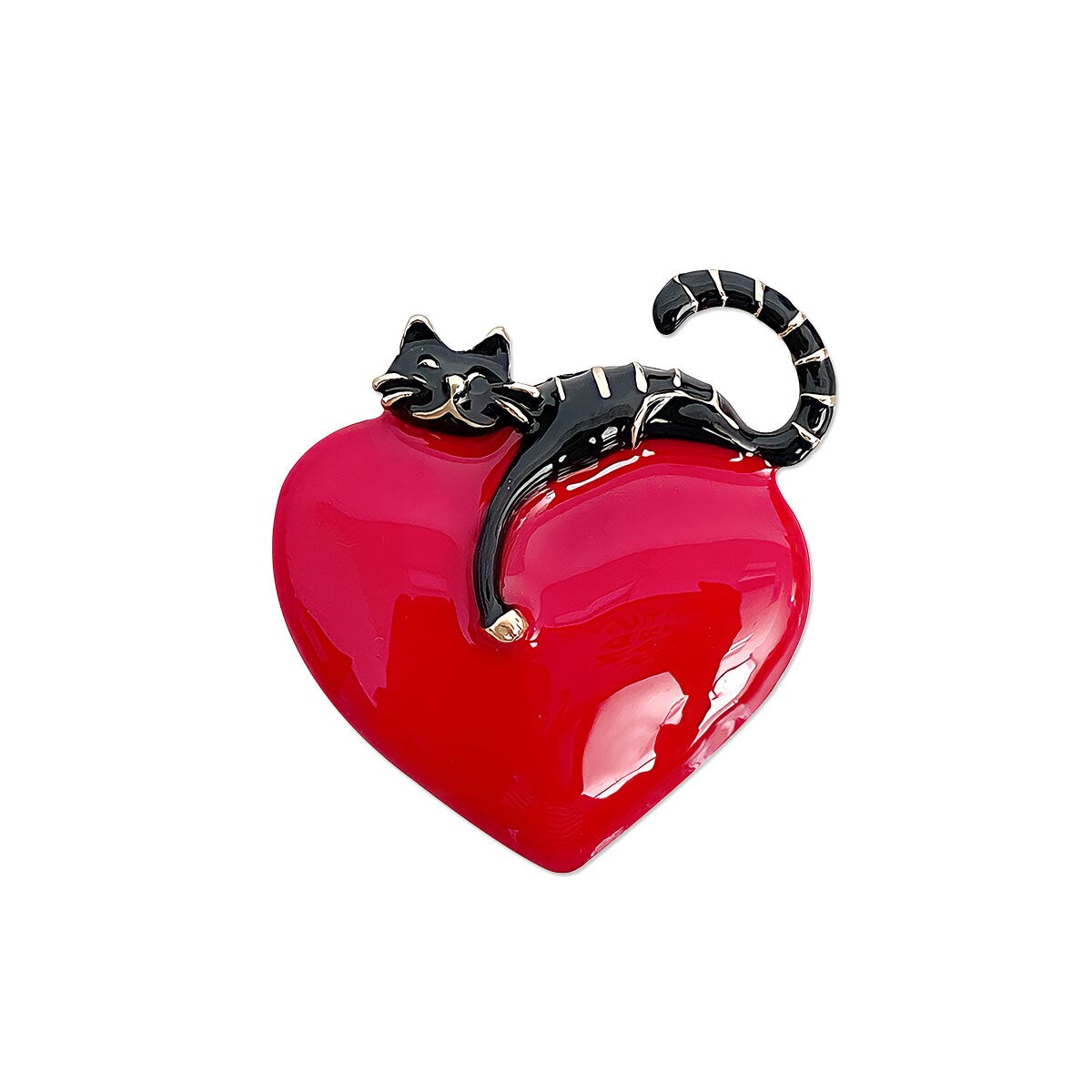 Wrapables Lounging Cats Enamel Brooch Pin, Cat on Heart