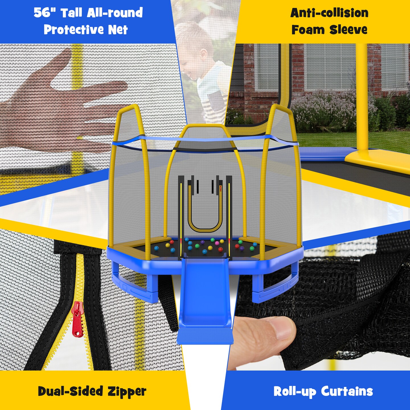 Trampoline with Ladder and Slide for Indoor and Outdoor