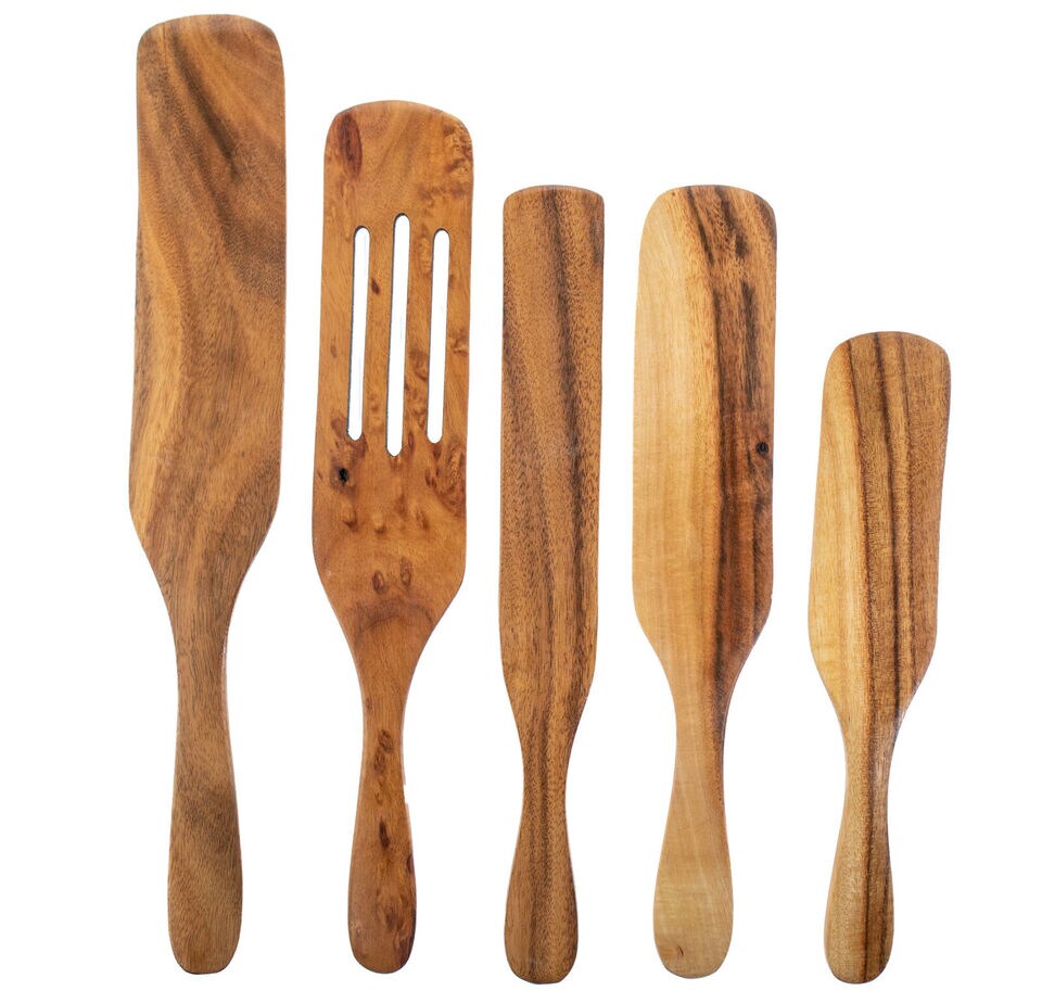 Spurtle Kitchen Cooking Utensil 5pc Set Teak Wood Non Stick Wooden