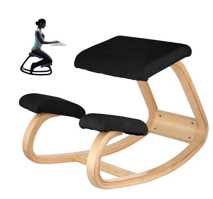 Memory Seat Cushion Relieving Body Wooden Ergonomic Kneeling Chair Black
