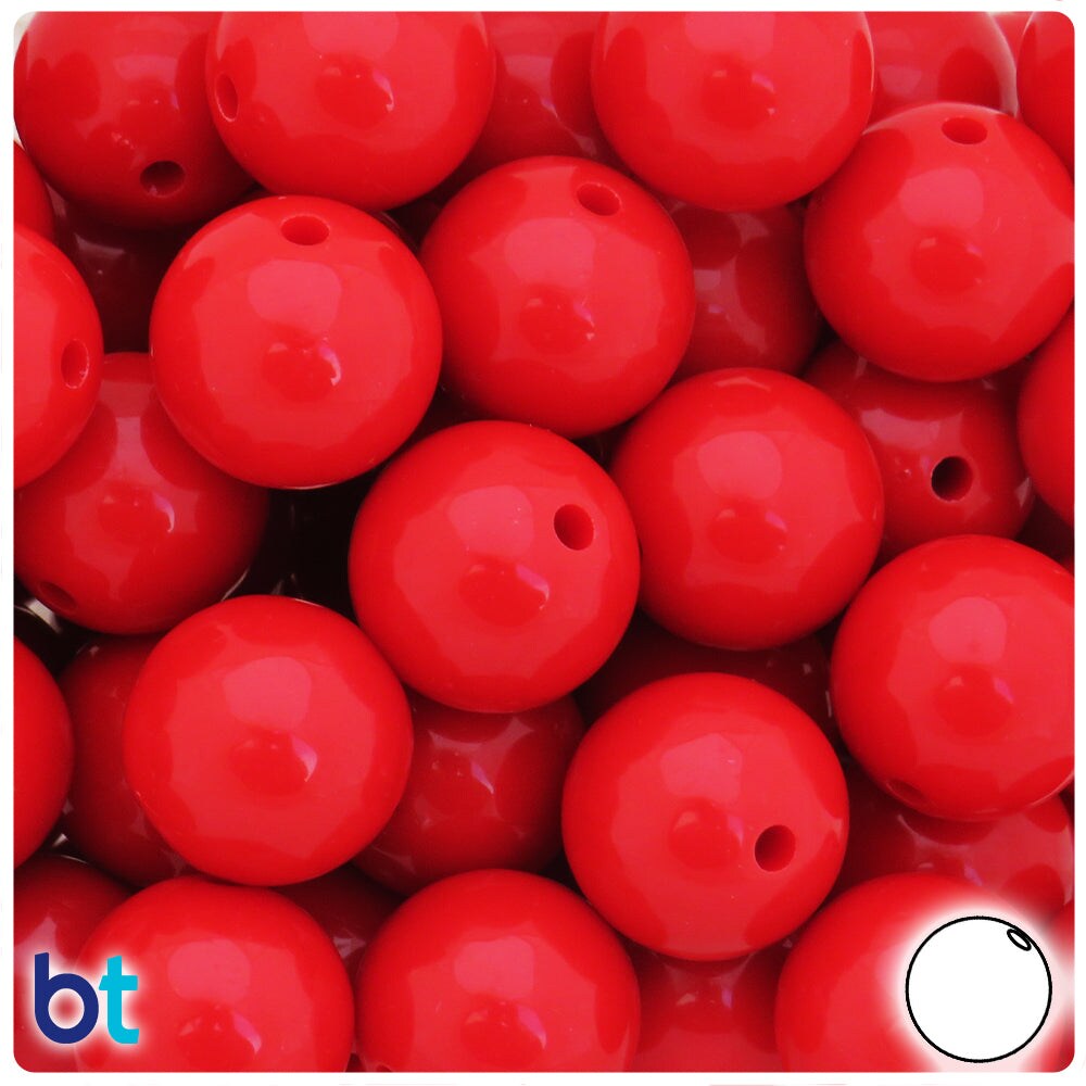 BeadTin Red Opaque 20mm Round Plastic Craft Beads (10pcs)