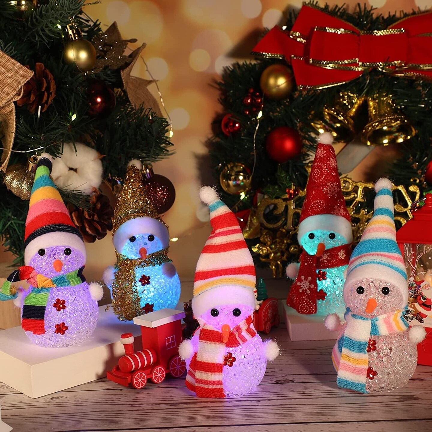 Mini Snowman Light Up Christmas Decor 8 packs
